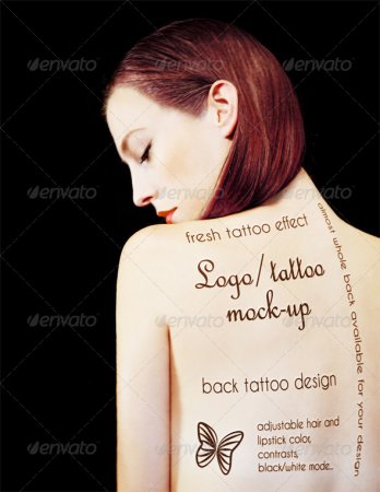 PSD - Logo / Tattoo Mock-Up - Printed on Girl's Back