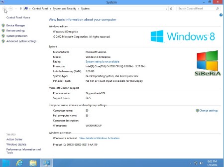 Windows 8 Enterprise SiBeRiA v.0.6 (x86/x64/03.01.2014/ENG)